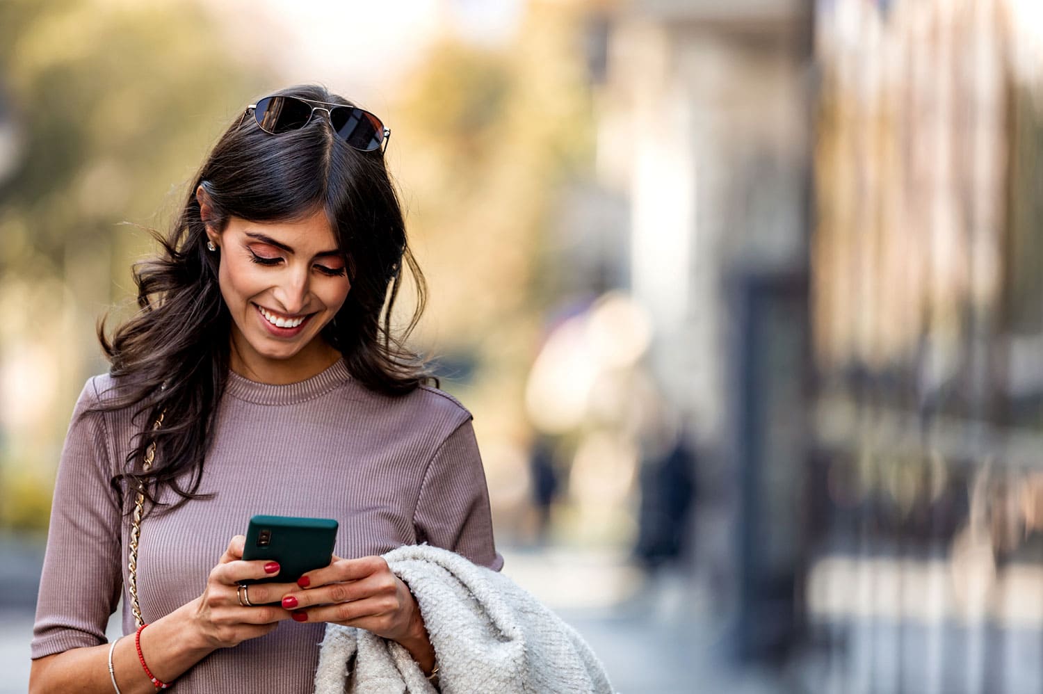 Happy Woman User Her Phone